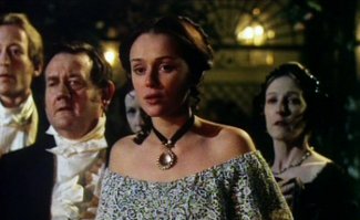 Rachel Verinder (Keeley Hawes) wearing the Moonstone on a necklace